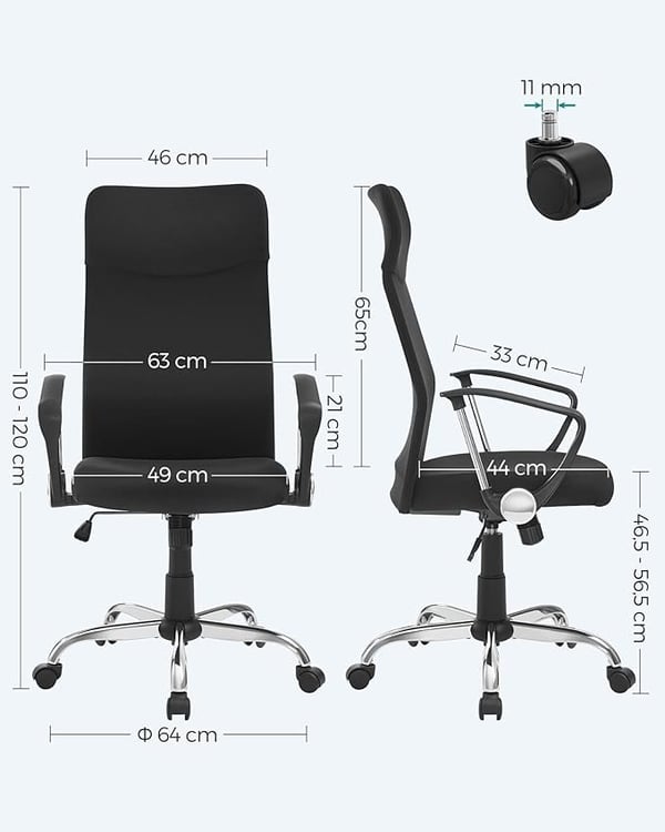 Kontorstol, Ergonomisk Drejestol, Polstret Sæde, Stofbetræk, Justerbar og Vipbar
