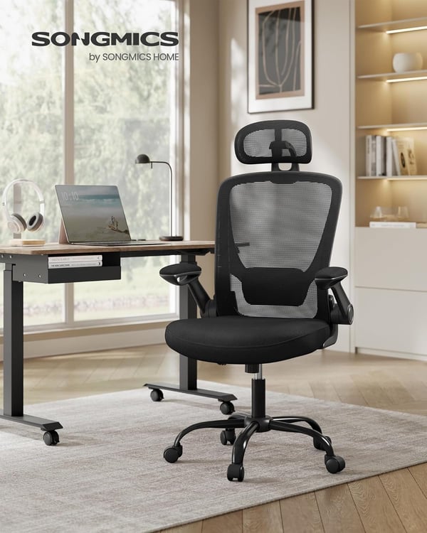 Kontorstol Ergonomisk Skrivebordsstol Drejestol med Mesh Polstret Lændestøtte - Blæk Sort