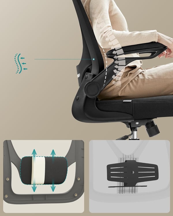Kontorstol Ergonomisk Skrivebordsstol Drejestol med Mesh Polstret Lændestøtte - Blæk Sort