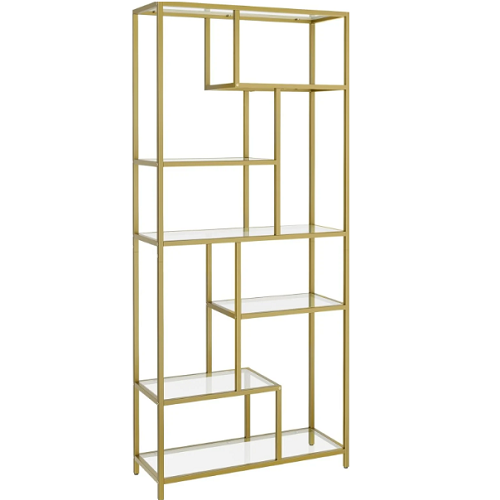 Bokhylla, 6-vånings Hög, Displayhylla, 30 X 80 X 180 Cm, Vardagsrum, Sovrum, Kök, Metallic Guld