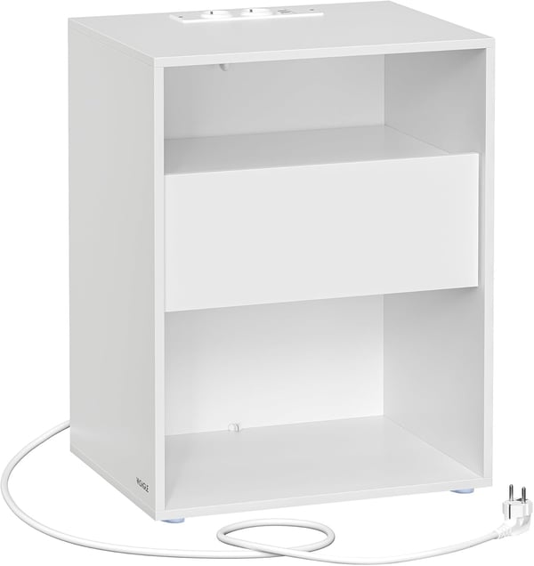 Natbord, værktøjsfri montering, sidebord med strømskinne, mat hvid