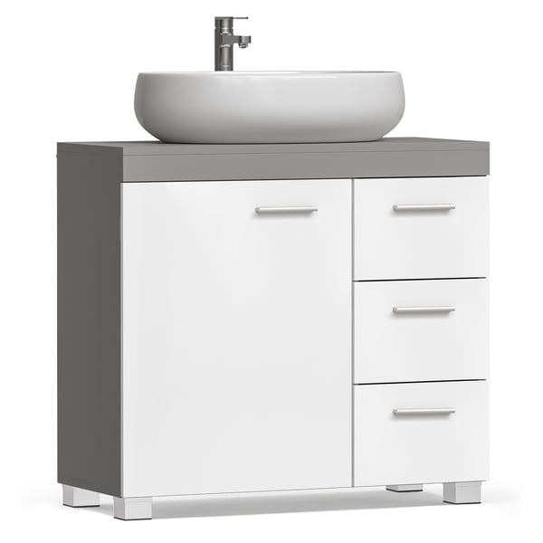 Badeværelsesskab, 3 store skuffer, 30 x 70 x 64 cm, Cloud White-Cement Grey