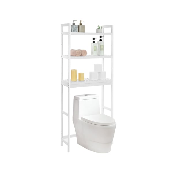 Opbevaring over toilettet, 3-lags bambus toiletstativ, badeværelse, nem montering, hvid