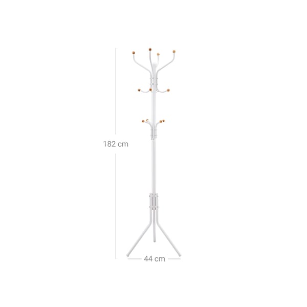 Metalknagerække, tøjstativ, hattebøjle, 182 cm højt haltræ, hvid/elfenben