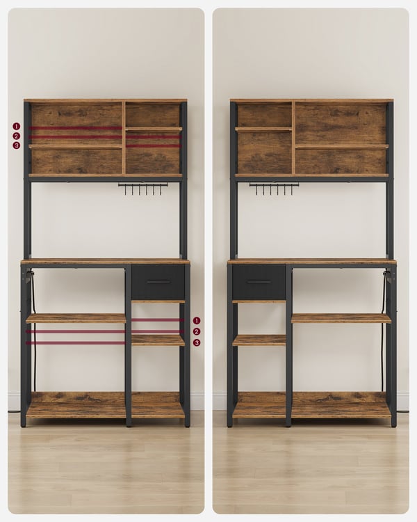 Køkkenhylde med strømskinne, kaffebar med justerbare hylder, 40 x 80 x 180,2 cm, brun og blæksort