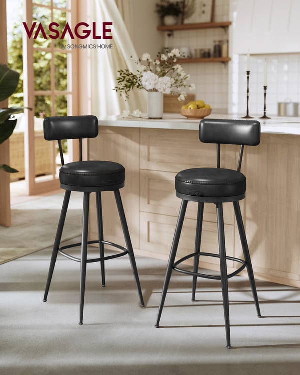 360° drejelige køkkenstole, sæt med 2 stole med ryglæn, Kitchen Home, Ink Black