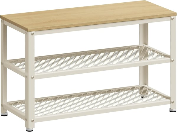 Skobänk, Skohylla, Skoorganisatör, 30 x 73 x 45 cm, Ekbeige och Vit