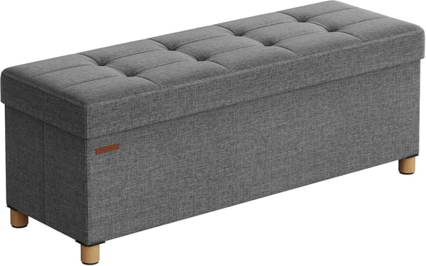 Förvaringspall, Hopfällbar Sittpuff, Fotstöd, 38 x 110 x 40 cm, med Förvaring, Skiffergrå