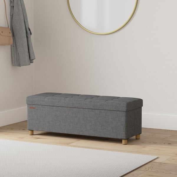 Opbevaringsskammel, foldbar puf, fodstøtte, 38 x 110 x 40 cm, med opbevaring, skifergrå