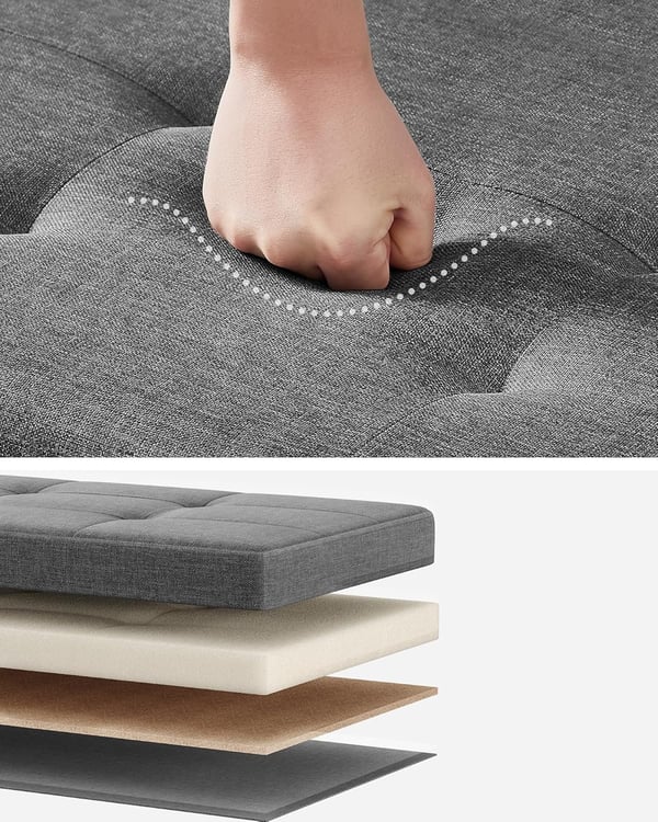 Opbevaringsskammel, foldbar puf, fodstøtte, 38 x 110 x 40 cm, med opbevaring, skifergrå