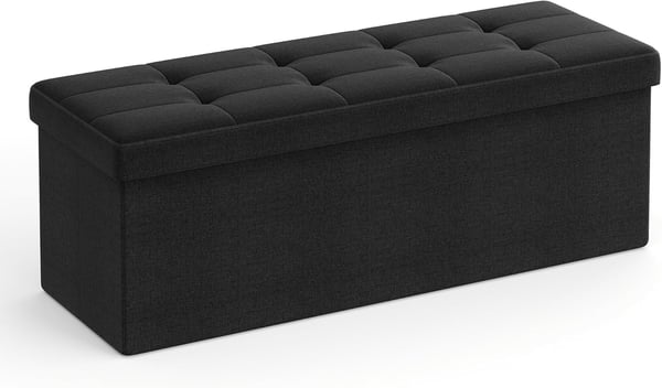 Pall med förvaringsutrymme, hopfällbar bänk, 38 x 110 x 38 cm fotpall, förvaringslåda, bläcksvart