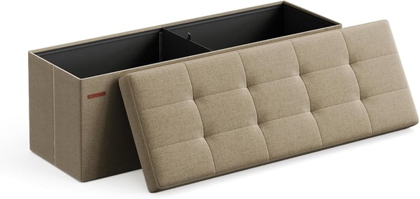 43 tommer foldbar opbevarings-ottoman, belastning 317 kg, indgang, kamelbrun