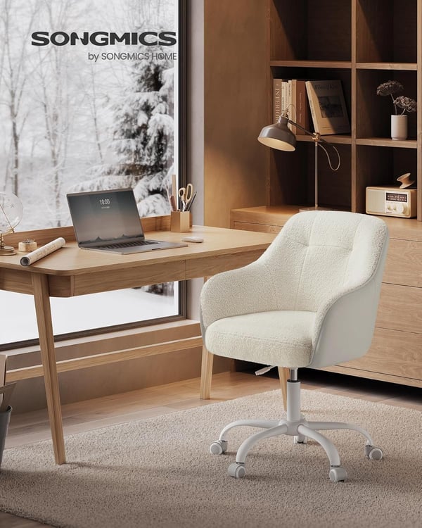 Kontorstol med drejefunktion, skrivebordsstol med højdejusterbar kapacitet op til 110 kg, Cappuccino Beige