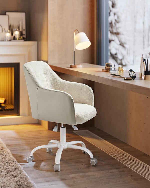 Kontorstol med drejefunktion, skrivebordsstol med højdejusterbar kapacitet op til 110 kg, Cappuccino Beige