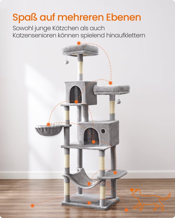 Kattetårn, Slankt Kattetårn, Store Katte, Stationært, Pladsbesparende, (199 cm) Højde