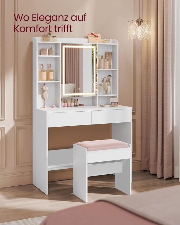 Toiletbordsskammel Polstret Fløjl, Makeupskammel, Mat Hvid Pastelrosa