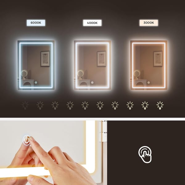 Toiletbord med LED-belysning, skuffer, skammel, justerbar lysstyrke, moderne, Cloud White