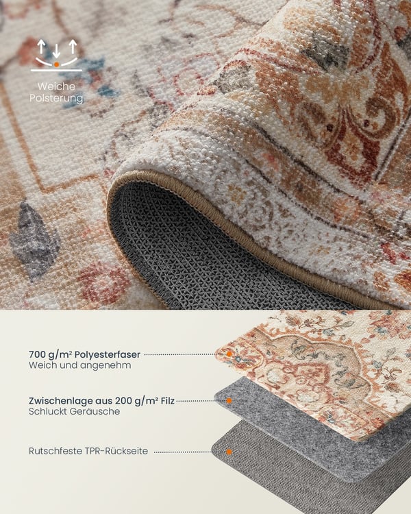 Tæppe 120 x 170 cm Stuetæppe, Skridsikkert tæppe Traditionel Vintage Stil, Cappuccino Beige