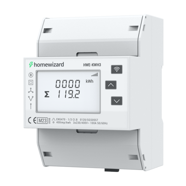 HomeWizard Wi-Fi kWh-måler 3-fase – MID-certificeret elmåler til 35 mm DIN-skinne 100A