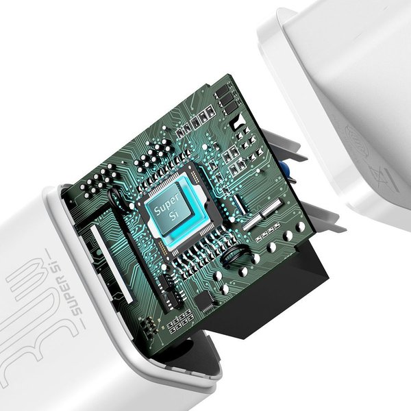 Si 1C USB-C 30W PD QC Superhurtig Vægoplader Hvid