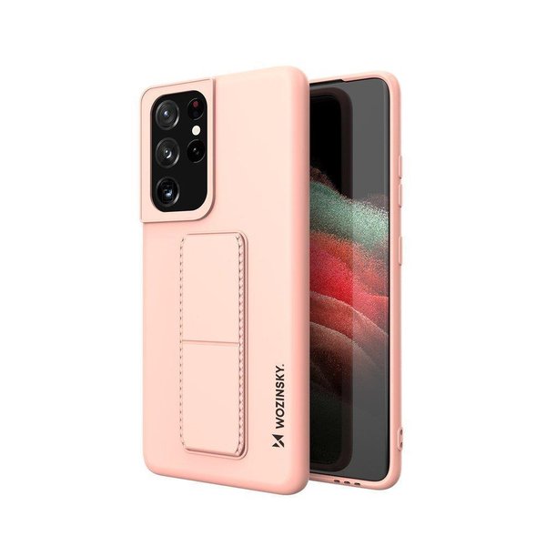 Samsung Galaxy S21 Ultra 5G Silikoninen Jalustakotelo Pinkki