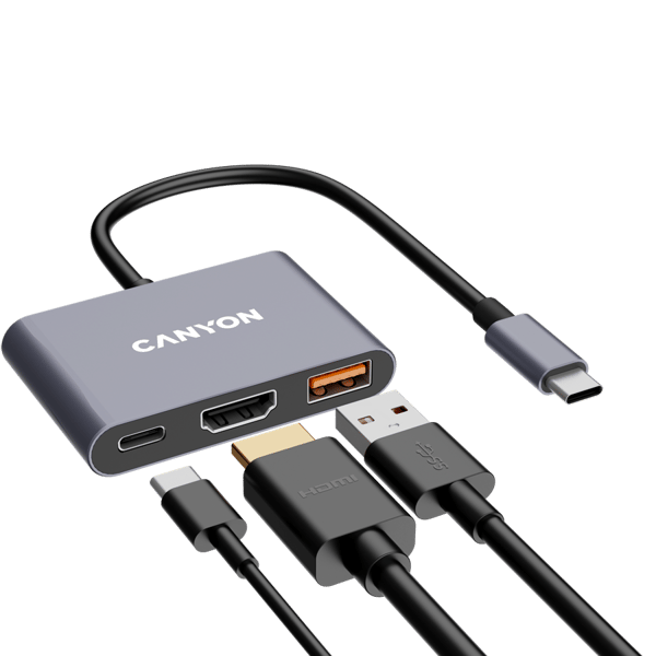 CANYON HUB DS-4 3-in-1 USB-C Harmaa