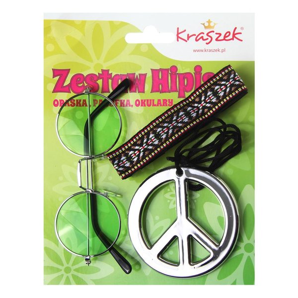 HIPPIE-SÆT: PANDEBÅND, FREDSSIGNATUR, BRILLER