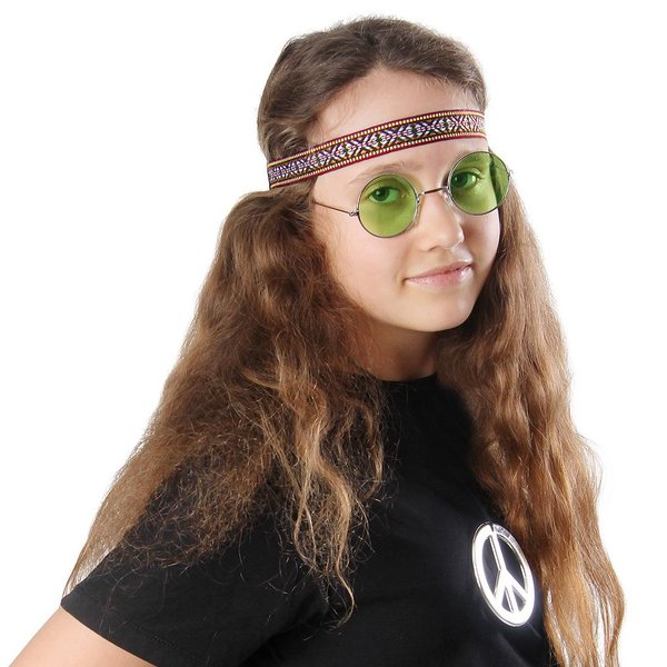 HIPPIE-SÆT: PANDEBÅND, FREDSSIGNATUR, BRILLER