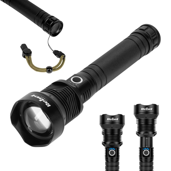 Alumiininen LED-taskulamppu 1857lm 20W Rebel ZOOM 800m USB-C IP65 voimakas ja kirkas Alumiininen LED-taskulamppu 1857lm 20W Rebel ZOOM 800m USB-C IP65 voimakas ja kirkas