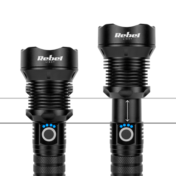Alumiininen LED-taskulamppu 1857lm 20W Rebel ZOOM 800m USB-C IP65 voimakas ja kirkas