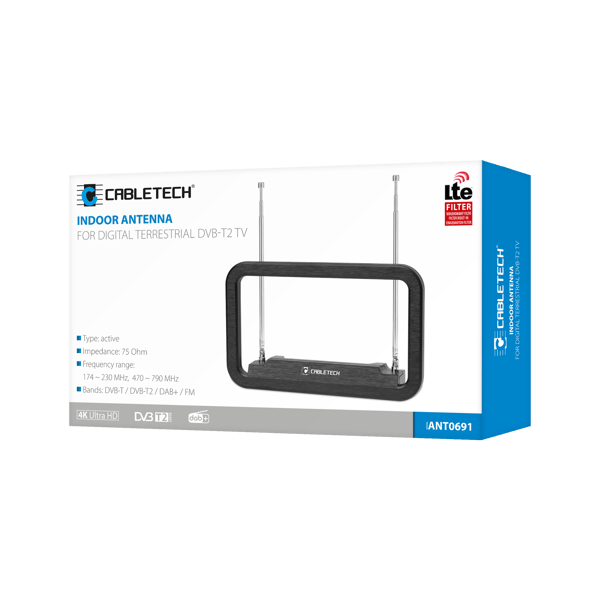 Cabletech DVB-T2 TV DAB+ FM inomhusantenn LTE-filter inomhus aktiv