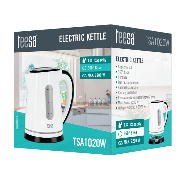 Trådløs elektrisk kedel Teesa 1800W 1.8L baggrundslys hvid