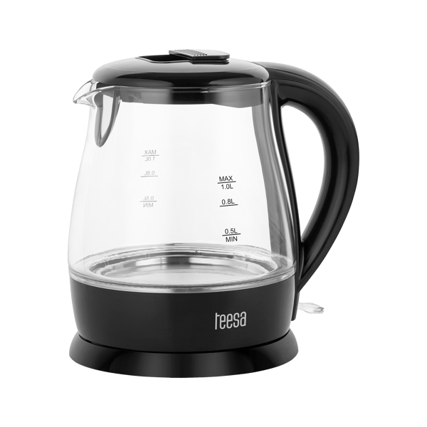 Johdoton vedenkeitin, lasinen, musta, 1630W, 1L, Teesa