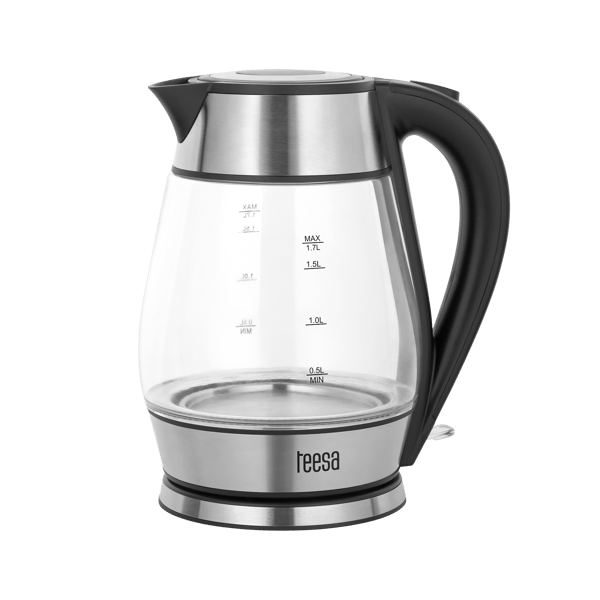 Teesa ledningsfri elkedel, glas, sort, 2200W, 1,7L