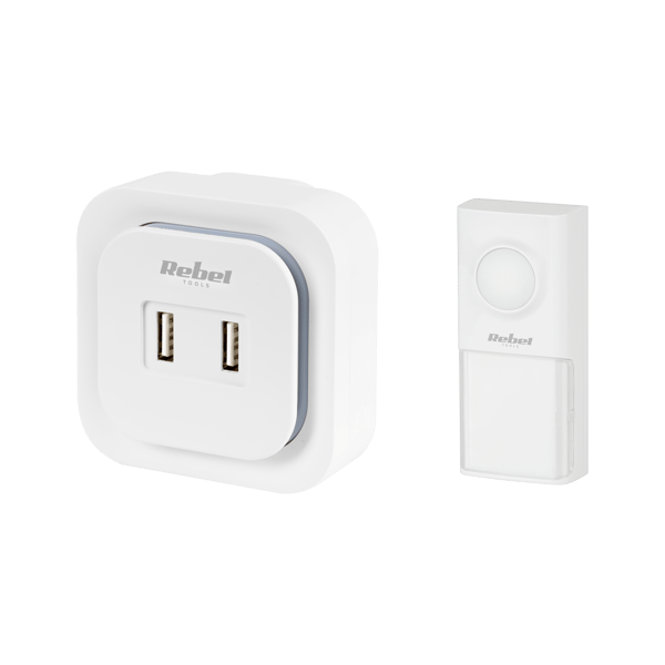 Trådløs dørklokke 2xUSB 150m IP55 vandtæt Rebel Trådløs dørklokke 2xUSB 150m IP55 vandtæt Rebel