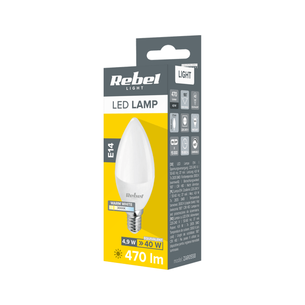 LED-kynttilälamppu 5W 3000K 230V Rebel
