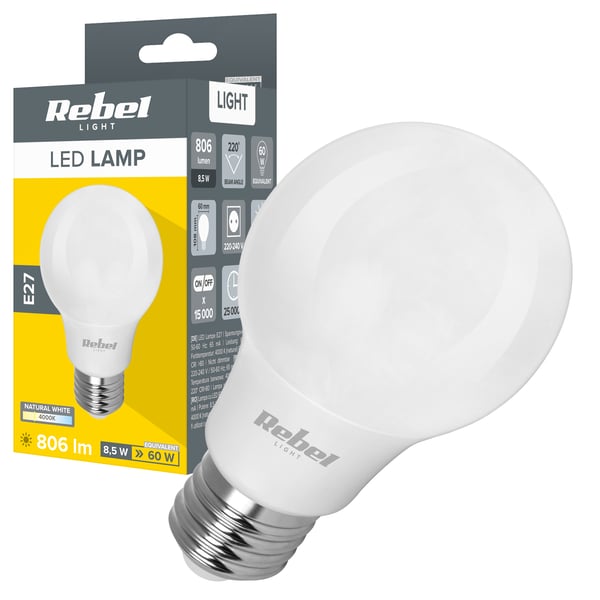 LED-pære 8,5W A60 806lm 4000K Rebel