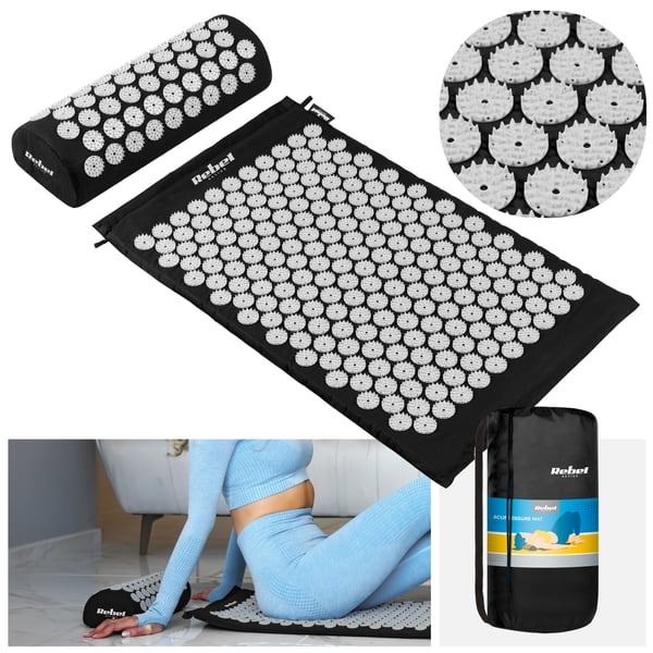 Akupressurmåtte med pigge + massagepude 72x42cm sort Rebel