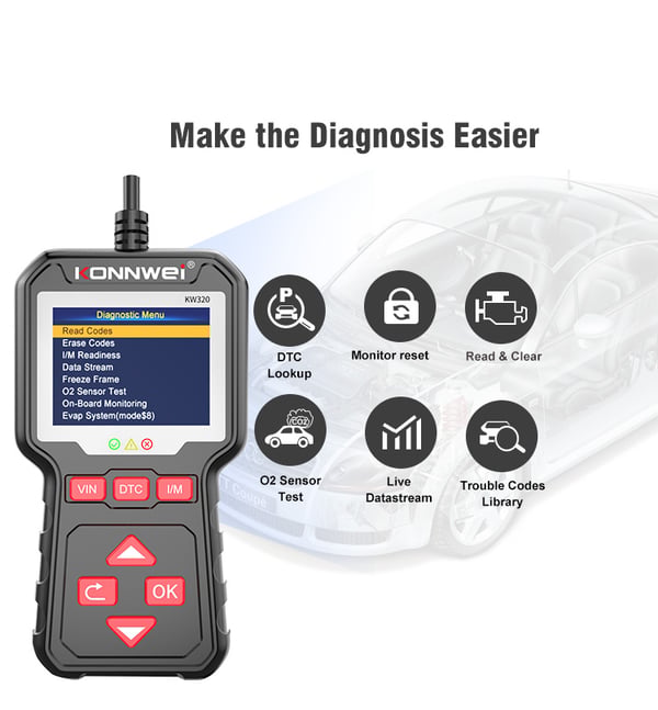 Konnwei KW320 OBD2 diagnostisk scanner tester