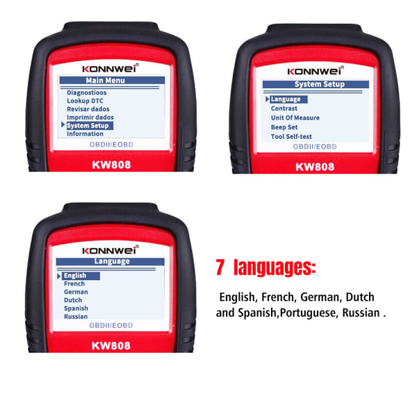 Batteridiagnose-tester OBD2-scanner Konnwei KW808