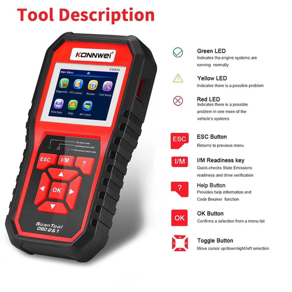 Konnwei KW850 OBD2 diagnostisk scanner tester