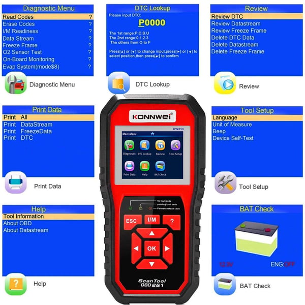 Konnwei KW850 OBD2 diagnostisk scanner tester