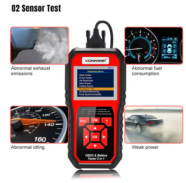 Diagnostisk måler scanner OBD2 batteri tester Konnwei KW870