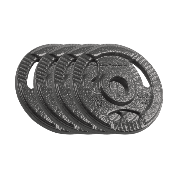 Valurautainen painosetti 4x1,25kg 6kg reikä 31mm levy kahvoilla REBEL