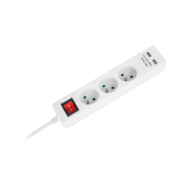 Strömställ 3m 3 uttag 2xUSB 3x1,0mm2 Rebel