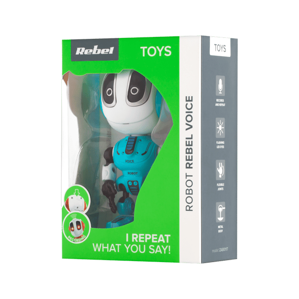 Robot VOICE BLUE talar upprepar lyser Rebel