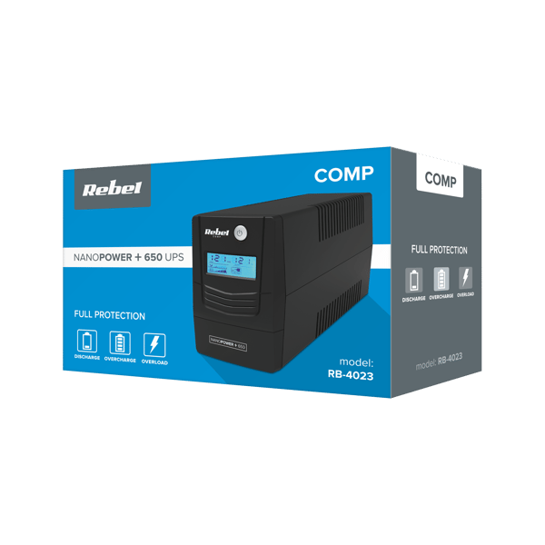 UPS REBEL Plus 650VA/360W LCD USB RJ45 computernødstrømforsyning