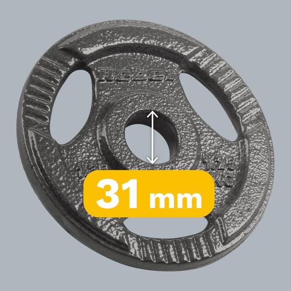 Støbejernsvægtsæt 4x1,25kg 6kg hul 31mm plade med håndtag REBEL
