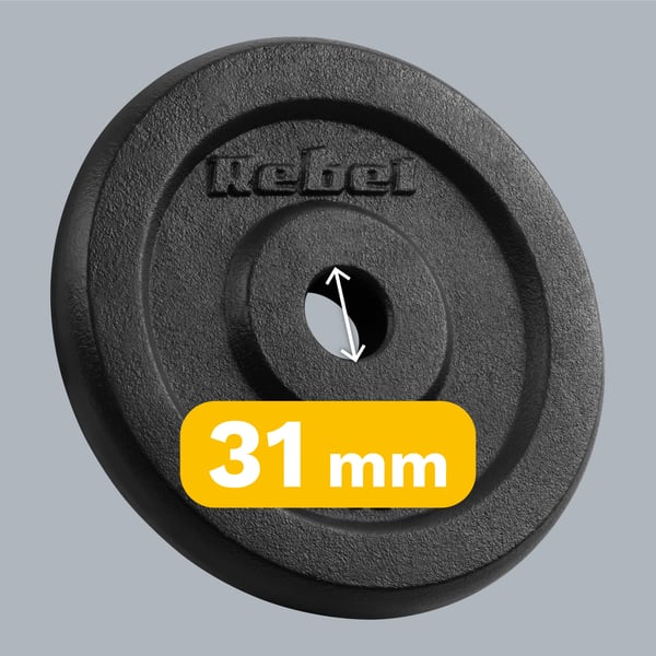 Støbejernsvægtsæt 4x5kg 20kg hul 31mm klassisk plade REBEL
