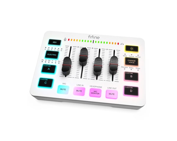 AMPLIGAME SC3 Gaming USB Mixer - Mixerbord för Streaming & Podcast - Vit